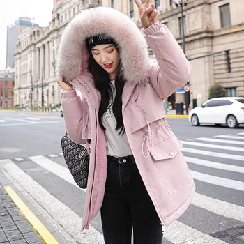 Korėjos didelis kailių apykaklės striukė moterims, žiemos tirštėti šiltas, puspalčiai, paltai plius dydis atsitiktinis palaidų žiemos drabužių moterims outwear 2020 m.