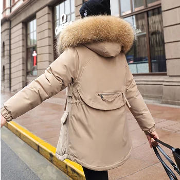 Korėjos didelis kailių apykaklės striukė moterims, žiemos tirštėti šiltas, puspalčiai, paltai plius dydis atsitiktinis palaidų žiemos drabužių moterims outwear 2020 m.