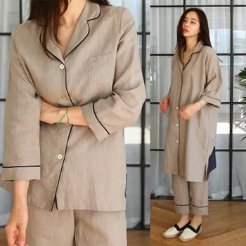 Korėjos Medvilnės ir lino nauja pižama nustatyti moterų medvilnės paprastu būdu medvilnės ilgomis rankovėmis devyni-taškas ilgai Ladies' home paslaugos