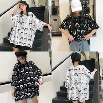 Korėjos Stiliaus Marškinėliai Moterims Prarasti Trumpomis Rankovėmis Apvalios Kaklo Grafinis Atspausdintas Ponios Tees Negabaritinių Marškinėliai