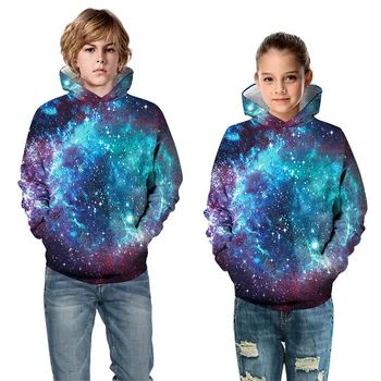 Kosmoso Galaxy 3D Spausdinimo Vaikai Hoodie Mados ilgomis Rankovėmis Hoodies Berniukų, Mergaičių Sporto Dėvėti Bliuzono Palaidinukė Vaikų Megztinis Viršūnės