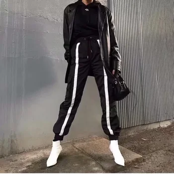 Kpop Ross 2021 streetwear prarasti dryžuotas haremo kelnės moterims aukšto juosmens atsitiktinis atspindinčias juostas aksesuarais sweatpants