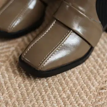 Krazing puodą mezgimo batai natūralios odos žiemos kratinys kvadratinės pėdos storio aukšto kulno slydimui dėl grožio lady vidurio blauzdos batai L26