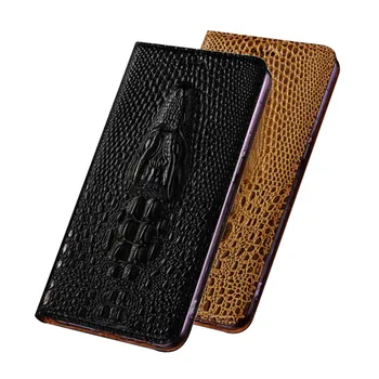 Krokodilas grūdų natūralios odos kortelių kišenės telefoną atveju Xiaomi Redmi Pastaba 8 Pro/Redmi 8 Pastaba/Redmi Pastaba 8T telefono maišelis magnetinis