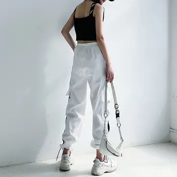 Krovinių Kelnės Moterims Aukšto Juosmens Streetwear Hip-Hop Harajuku Sporto Kelnės Poilsiu Moterų Balta Juoda Kratinys Sweatpants Haremo Kelnės
