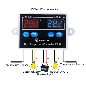 KT99 Dual Skaitmeninis Termostatas, Termometras, Temperatūros Reguliatorius -50~120°C Šildymo Aušinimo 12V 24V 110V, 220V