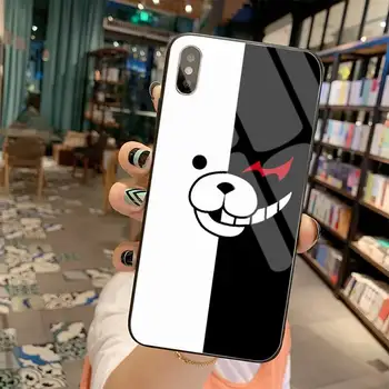 Kumamon Danganronpa Monokuma juoda Telefono dėklas Korpuso Grūdintas Stiklas iPhone 11 Pro XR XS MAX 8 X 7 6S 6 Plus SE 2020 atveju