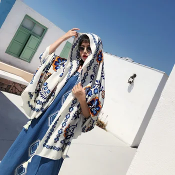 KYQIAO Boho ilgos, baltos, gėlių galvos skara moteris rudens-žiemos bohemijos etninės ilgai spausdinti hijab pashmina skara skara
