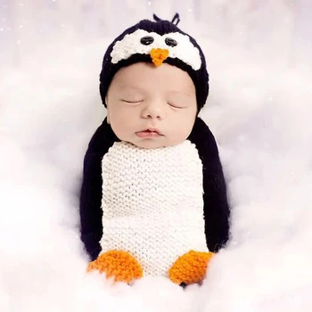Kūdikis, Berniukas Animaciją Pingvinas Foto Rekvizitai Skrybėlę Stiliaus Kūdikių Nėrimo Fotografijos Rekvizitai Naujagimiai Ateina Į Namus Komplektus Kostiumas Kūdikio Rinkinys Naujas