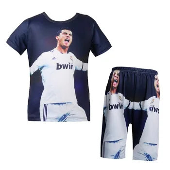 Kūdikių berniukų marškinėliai nustatyti Konkurencijos komanda vienodas Nekilnojamojo Futbolo star t-shirt 3D Madrido C Ronaldo animacinių filmų Vaikams trumpą ziajać drabužiai
