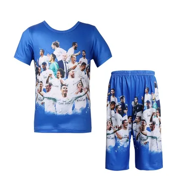 Kūdikių berniukų marškinėliai nustatyti Konkurencijos komanda vienodas Nekilnojamojo Futbolo star t-shirt 3D Madrido C Ronaldo animacinių filmų Vaikams trumpą ziajać drabužiai