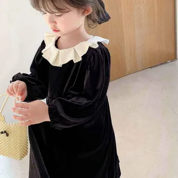 Kūdikių Mergaičių Elegantiškas Princesė Dress 2020 M. Rudenį Merginos Saldus Nėrinių Apykaklę Suknelės Vaikų Mados Kratinys Aksomo Suknelė, #9209