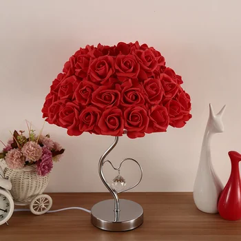 Kūrybinių studijų rose stalo lempa miegamasis šiltas apdaila, naktiniai staleliai, lempa vestuvių dovana spalvotų rožių stalo lempa WF916453