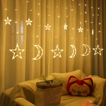 Kūrybos 3.5 M LED Star Mėnulis Užuolaidų Šviesos Kalėdinė Girlianda Pasakų Žibintai Vestuves Šventė naujieji Metai Kambario, Miegamojo Puošimas