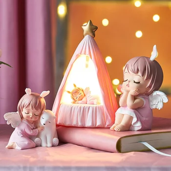 Kūrybos Dervos Angelas Annie Kūdikių Stalo Lempa Figūrėlės Fairy Elf Mergina Naktį Žibintai Miniatiūros Papuošalai Vaikams Gimtadienio Dovana