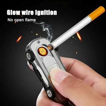 Kūrybos Keychain Vėjo Lengvesni USB Įkrovimas Cigarečių degiklio Automobilių Sporto Lengvesni Elektroniniai Žiebtuvėliai su Žibintuvėliu