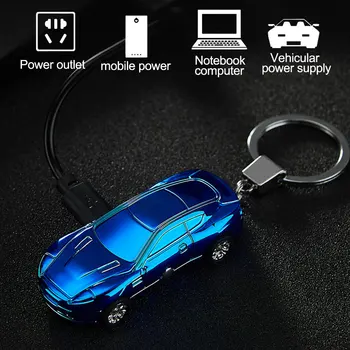 Kūrybos Keychain Vėjo Lengvesni USB Įkrovimas Cigarečių degiklio Automobilių Sporto Lengvesni Elektroniniai Žiebtuvėliai su Žibintuvėliu
