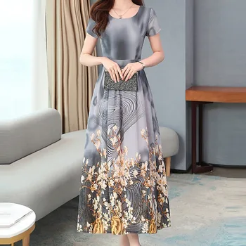 Lady Elegantiškas O-Kaklo Trumpomis Rankovėmis Spausdinti Suknelė Korėjos Stiliaus Moterų Suknelė Moterims Retro Spausdinimo Suknelė