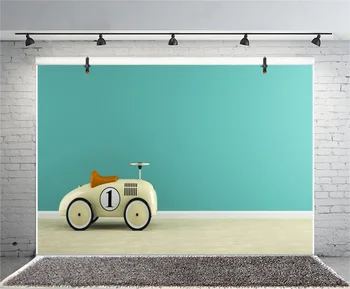 Laeacco Mėlyna Sienos Medinių Grindų Automobilių Žaislas Kūdikio Gimtadienio Fotografijos Fonas Individualų Fotografijos Backdrops Fotostudija
