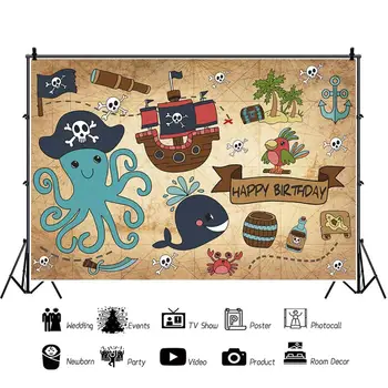 Laeacco Piratų Žuvų Gimtadienio Animacinių Filmų Kūdikio Individualų Plakato Nuotrauka Fone Fotografijos Foną, Photocall