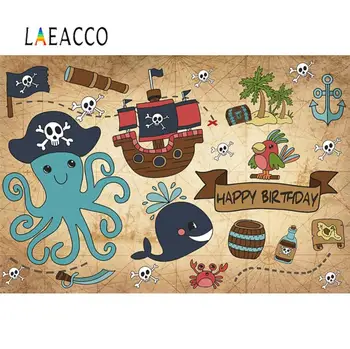 Laeacco Piratų Žuvų Gimtadienio Animacinių Filmų Kūdikio Individualų Plakato Nuotrauka Fone Fotografijos Foną, Photocall