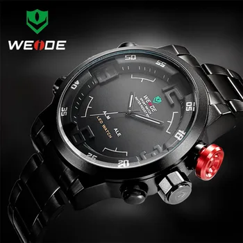 Laikrodžiai Vyrams WEIDE Prekės ženklo Vyrai Kariuomenės Karinių Sporto Laikrodžiai vyriški Kvarcas LED Ekranas, Laikrodis Visiškai Plieno Riešo Žiūrėti Relogio Masculino