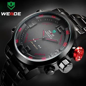 Laikrodžiai Vyrams WEIDE Prekės ženklo Vyrai Kariuomenės Karinių Sporto Laikrodžiai vyriški Kvarcas LED Ekranas, Laikrodis Visiškai Plieno Riešo Žiūrėti Relogio Masculino