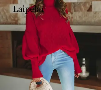 Laipelar Golfo mezgimo atsitiktinis megztinis moterims Žibintų rankovėmis raudona žiemos megztinis moteriška Streetwear trumpas baltas megztinis 2019