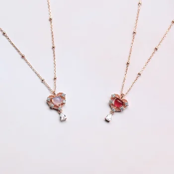 LAMOON 925 Sterlingas Sidabro Karoliai Moterų Sailor Moon Širdies Candy Spalva Crystal 18K Rose paauksuoti Fine Jewelry LMNI095