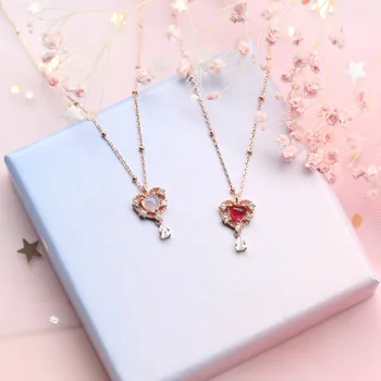 LAMOON 925 Sterlingas Sidabro Karoliai Moterų Sailor Moon Širdies Candy Spalva Crystal 18K Rose paauksuoti Fine Jewelry LMNI095