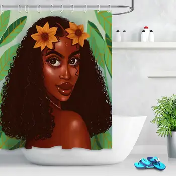 LB Sexy Afrikos Amerikos Moteris Dušo Užuolaidos Vonios Užuolaidų Pop Art Retro Komiksų Stiliaus Vandeniui Audinio Voniai Dekoras