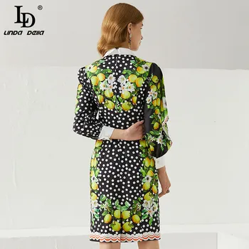 LD LINDA DELLA Elegantiškas Ruffles kropkowany Vaisių Spausdinti Mini Suknelė Moterų Mados Dizaineris 2020 M. Rudens Derliaus Marškinėliai stiliaus Suknelė