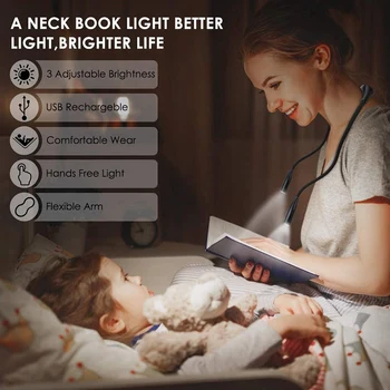 LED Knyga, Šviesa, Kaklo Knygos Šviesa, Akių Apsauga Skaitymo Lemputės Skaitymui Lovoje, Įkrovimo Lempa