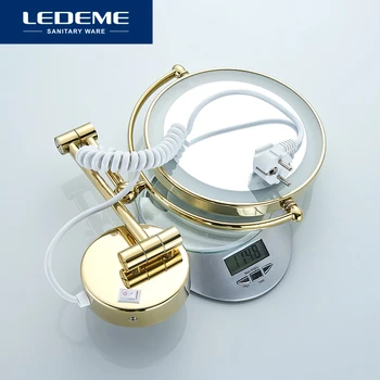 LEDEME Led Aukso Makiažo Veidrodėliai Turas didinimo Šviesus Vonios Veidrodžiai, metalo Dvipusis Sieninis laikiklis Kosmetinis Veidrodėlis L6508DG