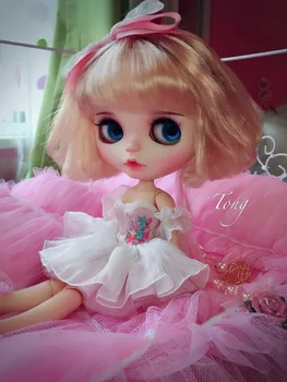 LEDINIS 19 bendras blyth lėlės makiažas, veido baltos odos su plaukais Mergina dovanos rožinė su Miegojimo akių makiažas lėlės