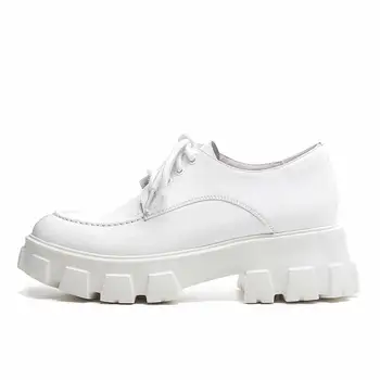 Lenkisen klasikinis natūralios odos baltos spalvos sneaker, suapvalinti tne aukšti kulniukai storio apačioje platforma nėriniai moterų vulkanizuoto avalynė L8f7