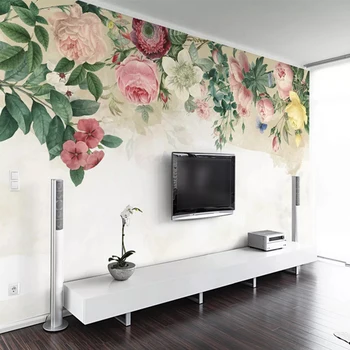 Lipnios Gėlių Tapetai Paprasta Ranka pieštas Rose Tv Foną Tapetai, Freskos Dizainas, Miegamojo