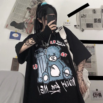 Lolita vasaros naują Harajuku stilius atsisakė padengti lėlė laukinių prarasti trumpomis rankovėmis T-shirt Gotikos stilius