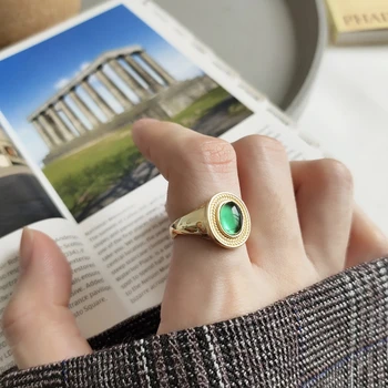 Louleur 925 sterlingas sidabro ovalo formos venų žalia akmuo žiedai aukso elegantiškas kūrybos madinga atidaryti žiedai moterims 2019 papuošalai naujas