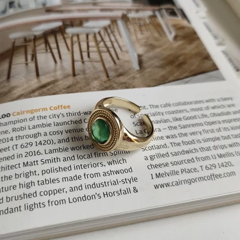 Louleur 925 sterlingas sidabro ovalo formos venų žalia akmuo žiedai aukso elegantiškas kūrybos madinga atidaryti žiedai moterims 2019 papuošalai naujas