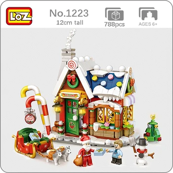 LOZ 1223 Architektūros Linksmų Kalėdų Namai Santa Claus Sniego Medis Elnias 3D Mini Blokų, Plytų Pastatas Žaislas Vaikams ne Lauke