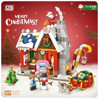 LOZ 1223 Architektūros Linksmų Kalėdų Namai Santa Claus Sniego Medis Elnias 3D Mini Blokų, Plytų Pastatas Žaislas Vaikams ne Lauke