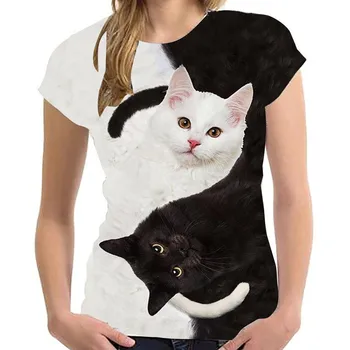 Mados 2021 Naujas Cool T-shirt Vyrai/Moterys 3d Marškinėlius Spausdinti dvi katės trumpomis Rankovėmis Vasarą Topai marškinėliai Medvilnės plius dydžio Apvalios kaklo viršų