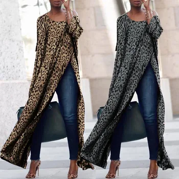 Mados Abaja Dubajus Turkijos Islamo Leopardas Spausdinti Aukštos Ritininės Suknelė Afrikos Stilius Moterys Šalis Ilgomis Rankovėmis Nemokamas Pristatymas