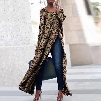 Mados Abaja Dubajus Turkijos Islamo Leopardas Spausdinti Aukštos Ritininės Suknelė Afrikos Stilius Moterys Šalis Ilgomis Rankovėmis Nemokamas Pristatymas