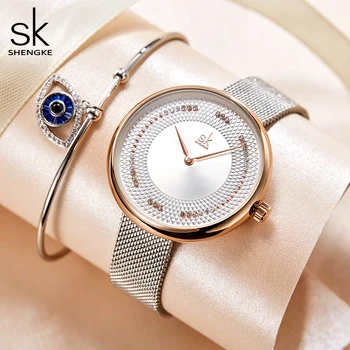 Mados kalnų krištolas Moterų Kvarciniai Laikrodžiai Prabanga SHENGKE Prekės Paprastos Konstrukcijos Žiūrėti Panele Laisvalaikio Verslo Laikrodis atsparus Vandeniui