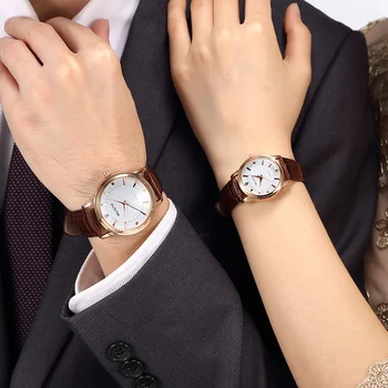 Mados Pora Laikrodžiai Moterims Mens Watch Atsitiktinis Rudos Odos Dirželis Pora Laikrodžiai geriausias pasirinkimas Meilužis Laikrodis reloj mujer