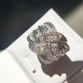 Mados Pynimo Likvidavimo Dizainas nekilnojamojo 5A Micropave Kristalų Cirkonis akmuo, 925 sterlingas sidabro Vestuvinis Žiedas moterims, Prabangūs papuošalai