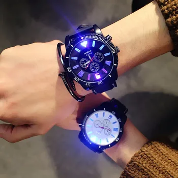 Mados Vyrų Laikrodžiai 7 Spalvų Led žibintai Švyti Žiūrėti Vyrų Sporto Laikrodžiai Silikono Juostos, Laikrodžiai, šviesos didelis ciferblatas relojes hombre