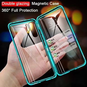 Magnetinės Metalo, Dvigubo Stiklo Pusėje Telefoną Atveju Huawei Honor Mate 20 10 30 Lite P20 30 Pro 8X 9X Y9 Premjero P Smart Z 2019 Dangtis
